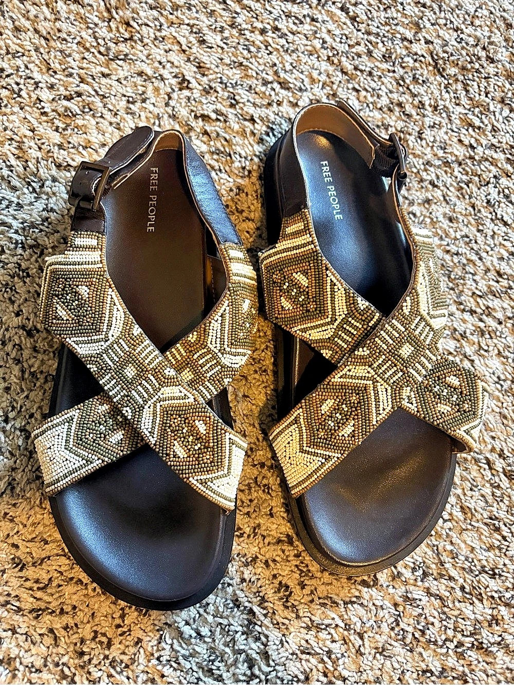 NWOT Free People Leather Beaded Geometric Sandals